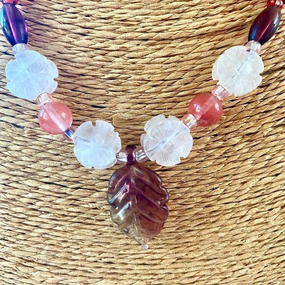 Amethyst And Rose Quartz 925 Leaf Handmade Necklace ⎜Silver Dawn Jewels OOAK - Picture 2 of 6